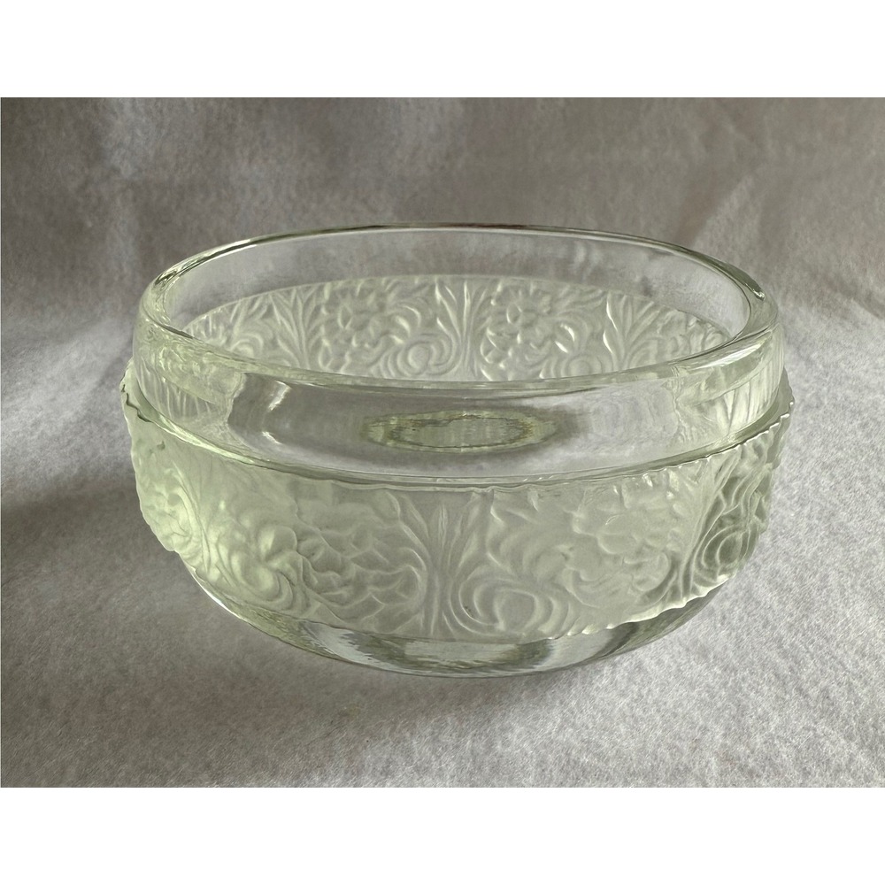 Vintage Avon Glass Trinket Dish Bowl Oval Frosted Floral 4.25"‎ x 3.25"